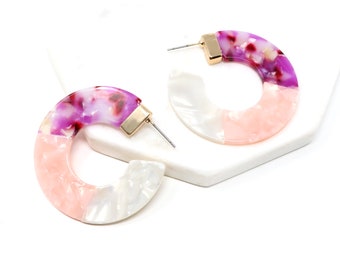 Resin Hoop Earring, 45mm, Lightweight Hoop Earring, Acetate Earring, Fashion Statement earrings, Multi Acetate, Tortoise Hoops, Gift For Her