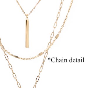 3 Layered Minimalist Necklace Set with Detangler Clasp Closure, Modern Paperclip Gold Plate Chain With Bar Charm, Less Tangle image 10
