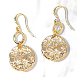 Modern Earrings Dangle, Hammered Circle Charm Drop And Dangle Earrings Gold, Lightweight Earrings, Minimalist Earrings, Jewelry Gift For Her