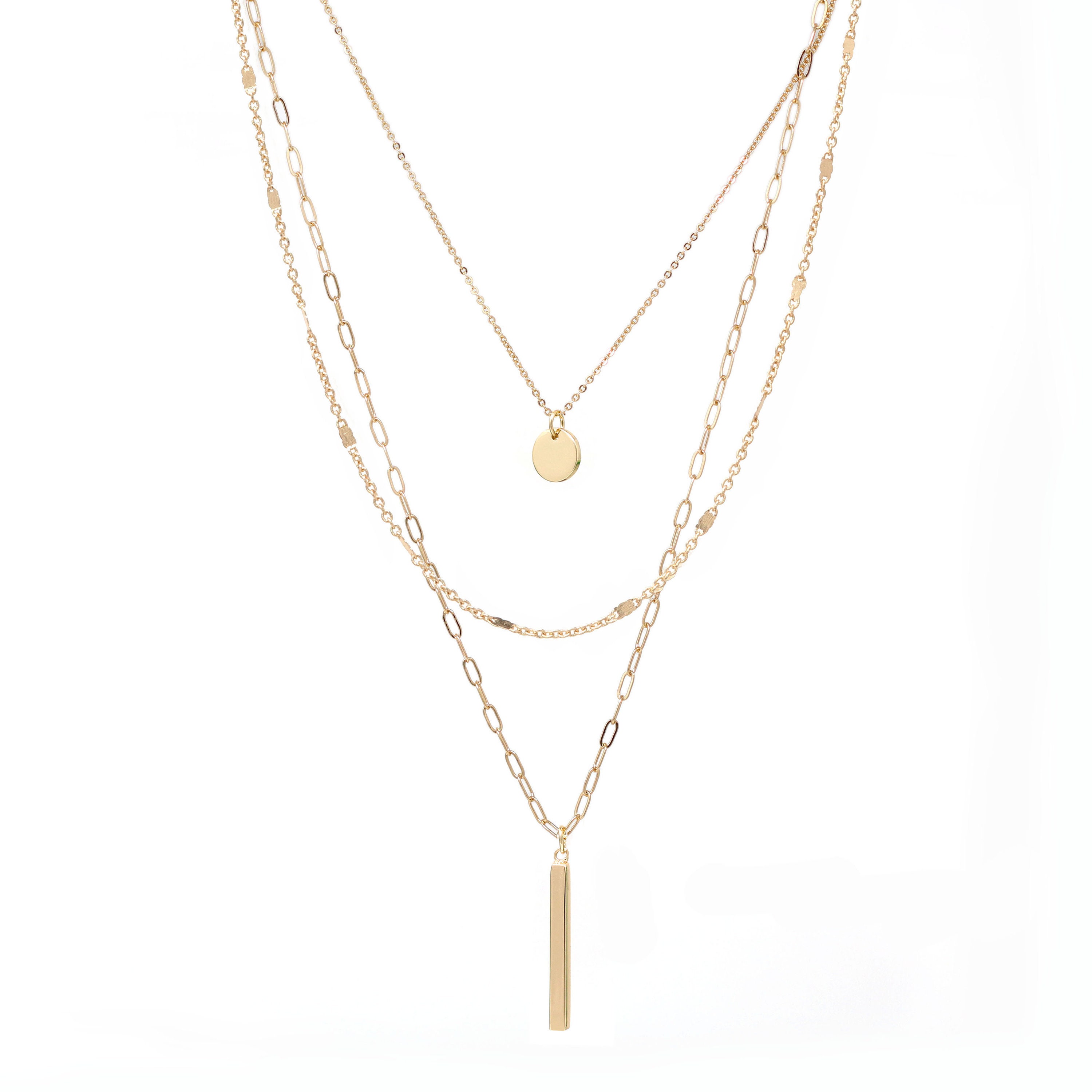 Dainty 3 Layered Charm Necklace Set Gold Connected With A Detangler Clasp, Modern Paperclip Chain Layered Necklace, Jewelry Gifts For Her
