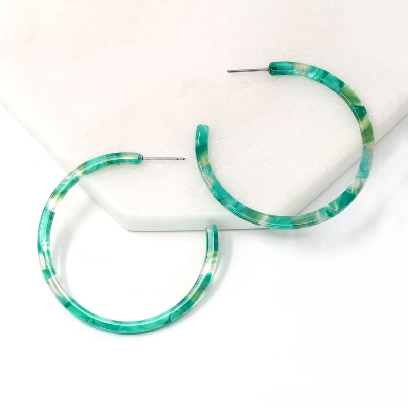 Resin Hoop Earring, 50mm Hoop Earring, Acetate Hoop Earring, Statement Earring, Multi Color Hoop Earring, Tortoise Hoop Earring,Gift For Her Light Green