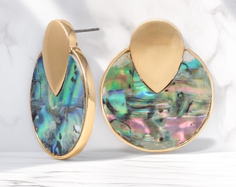 Abalone Shell Earring Stud, Modern Earring Stud, Gifts For Her, Natural Shell Earring, Statement Earrings Minimalist, Shell Earrings Gold