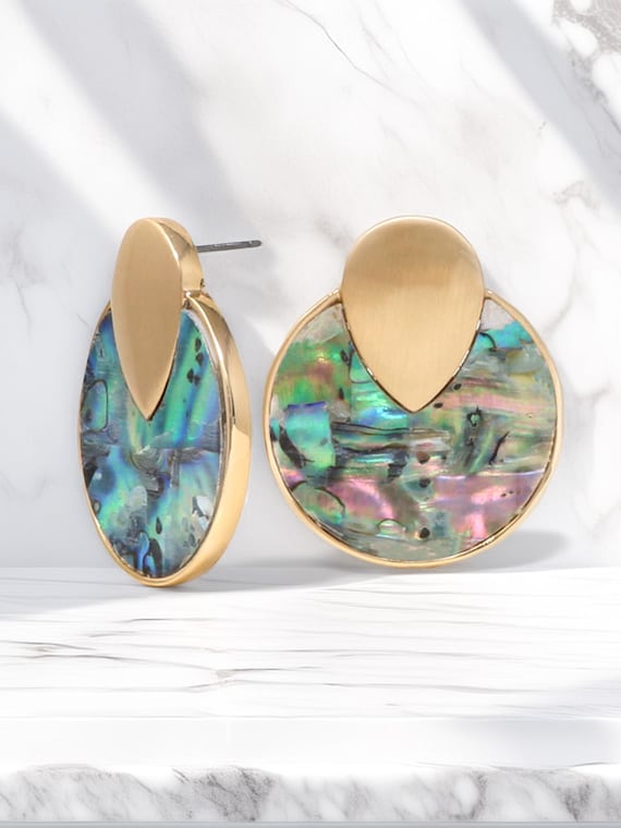 Boucles D'oreilles Double Rond - Style Vintage Années 80 - Vert Nacré Imitation - Marque Boutique La Parisienne