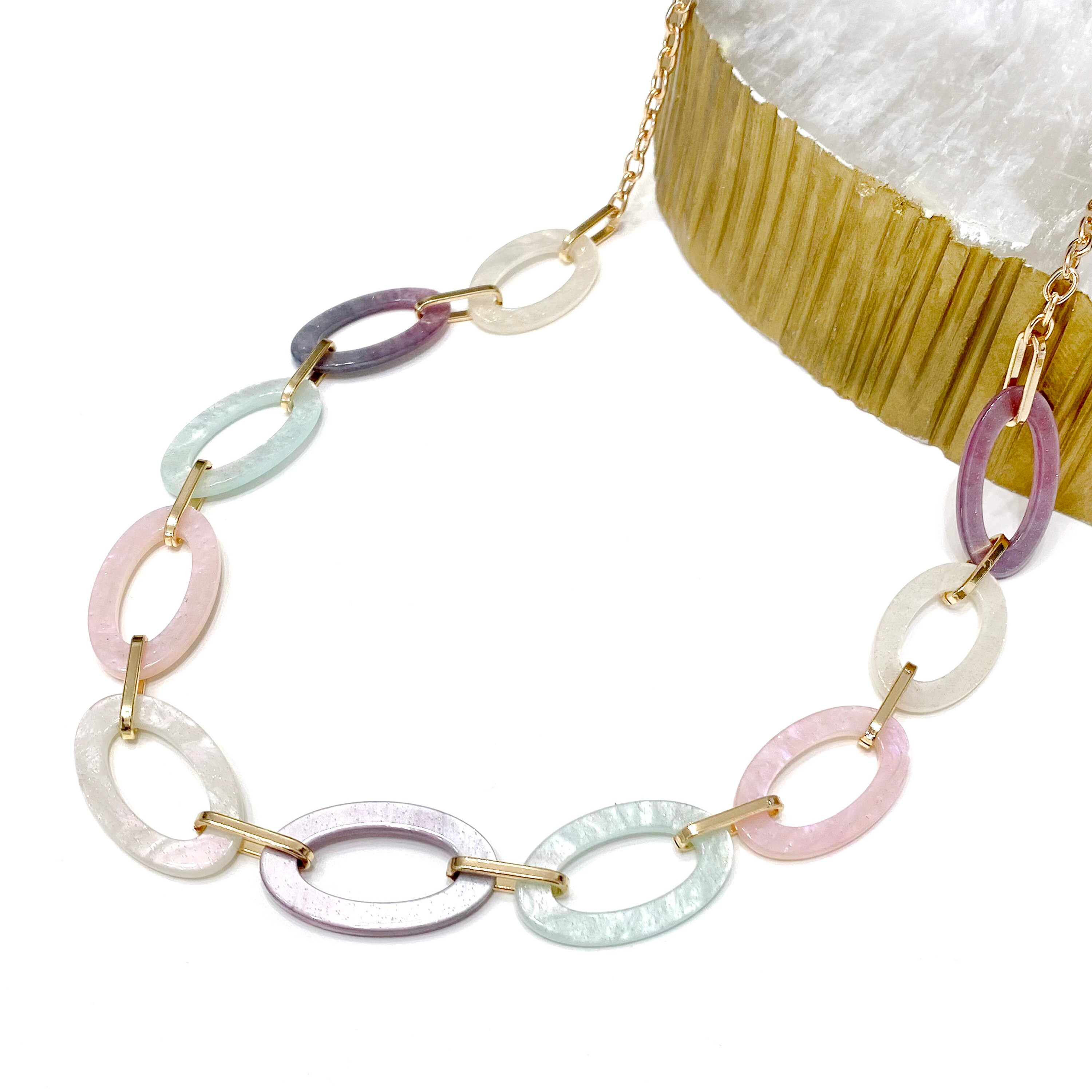 Chain Link Necklace, Resin Link Necklace, Statement Long Necklace, Bib Necklace, Pastel Color Necklace, Gift For Her, Resin Chain Necklace