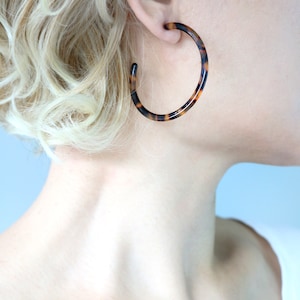 Resin Hoop Earring, 50mm Hoop Earring, Acetate Hoop Earring, Statement Earring, Multi Color Hoop Earring, Tortoise Hoop Earring,Gift For Her Brown-Tortoise