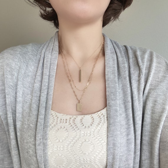 3 Tier Bar Charm Necklace Set With A Detangler Clasp, Triple