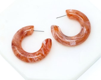 Bold Resin Earrings, Oversize Hoops, 40mm Resin Acetate Hoop Earrings, Lightweight Statement Earrings, Minimalist Hoop, Gift For Her, Brown