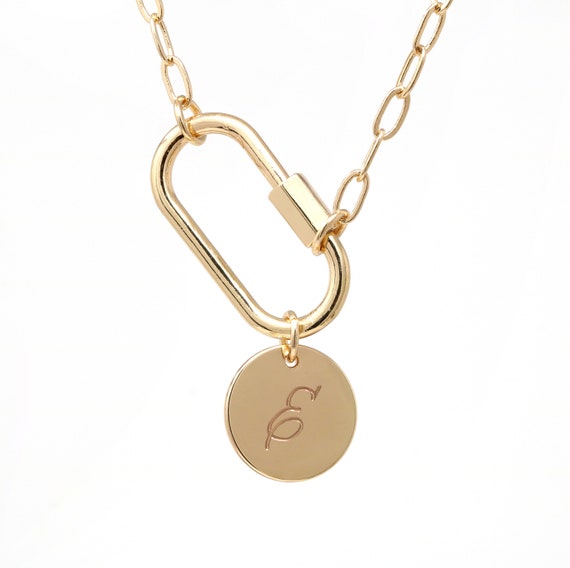 Personalized Necklace, Carabiner Lock Necklace, Initial Necklace, Personalized Gifts, Customized Initial Jewelry, Monogram Necklace