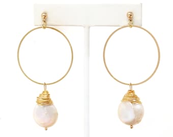 Baroque Pearl Drop Dangle Earring Gold, Freshwater Pearl Earring, Modern Pearl Earring, Lightweight Earring, Gift For Her