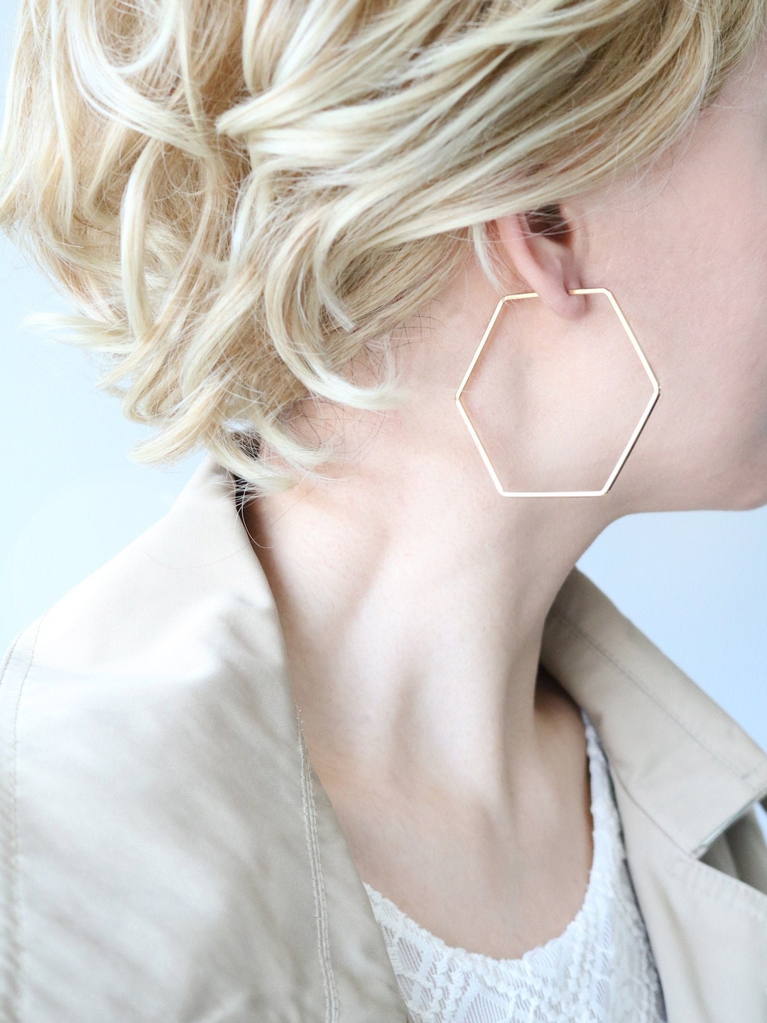 Large Hexagon Metal Hoop Earrings, Small Hexagon Hoop, Geometric