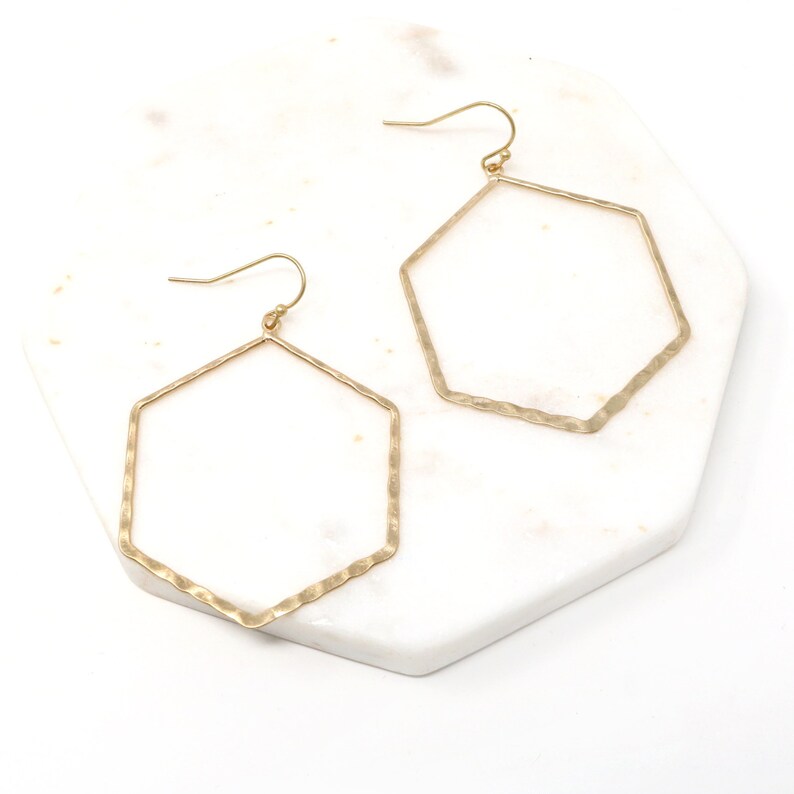 Hexagon Earring Dangle Geometric Earring Lightweight Etsy