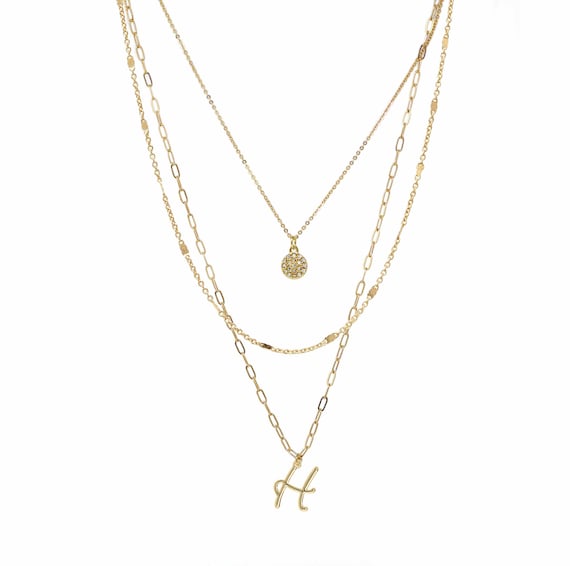 3 Layered Initial Necklace Set Gold, Detangler Necklace, Script Initial Letter Necklace, Monogram Layered Necklace, Personalized Gifts,