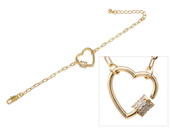 Heart Carabiner Lock Bracelet, Screw, Mini Carabiner, Gold Carabiner Lock Bracelet, Modern Bracelet, Link Bracelet, Gift For Her, Minimalist