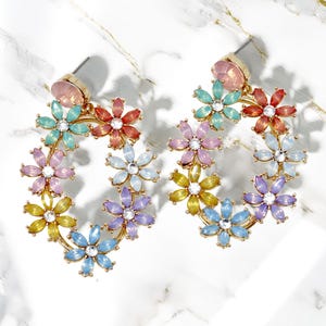 Blooming Radiance Opal Glass Stone Flower Statement Earrings, Floral Statement Earrings, Gifts For Her, Earrings For Party, Unique Earrings