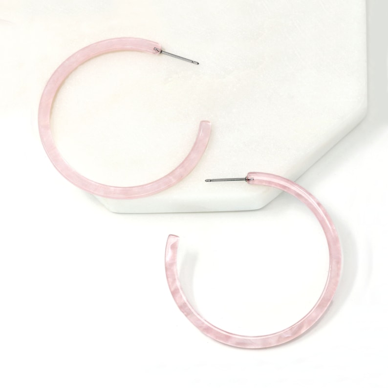 Resin Hoop Earring, 50mm Hoop Earring, Acetate Hoop Earring, Statement Earring, Multi Color Hoop Earring, Tortoise Hoop Earring,Gift For Her Light Pink