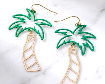 Oorbellen met palmboommotief, oorbellen voor de zomervakantie, lichtgewicht statement oorbellen in goud, oorbellen met tropische plant, cadeau voor haar