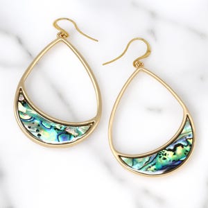 Natural Abalone Teardrop Drop & Dangle Earrings Gold, Semicircle Modern Statement Earrings Silver, Jewelry Gifts For Her