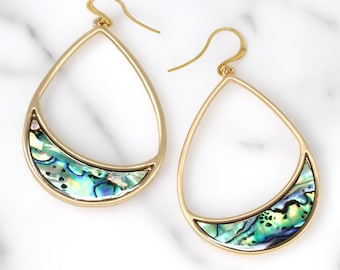 Natural Abalone Teardrop Drop & Dangle Earrings Gold, Semicircle Modern Statement Earrings Silver, Jewelry Gifts For Her