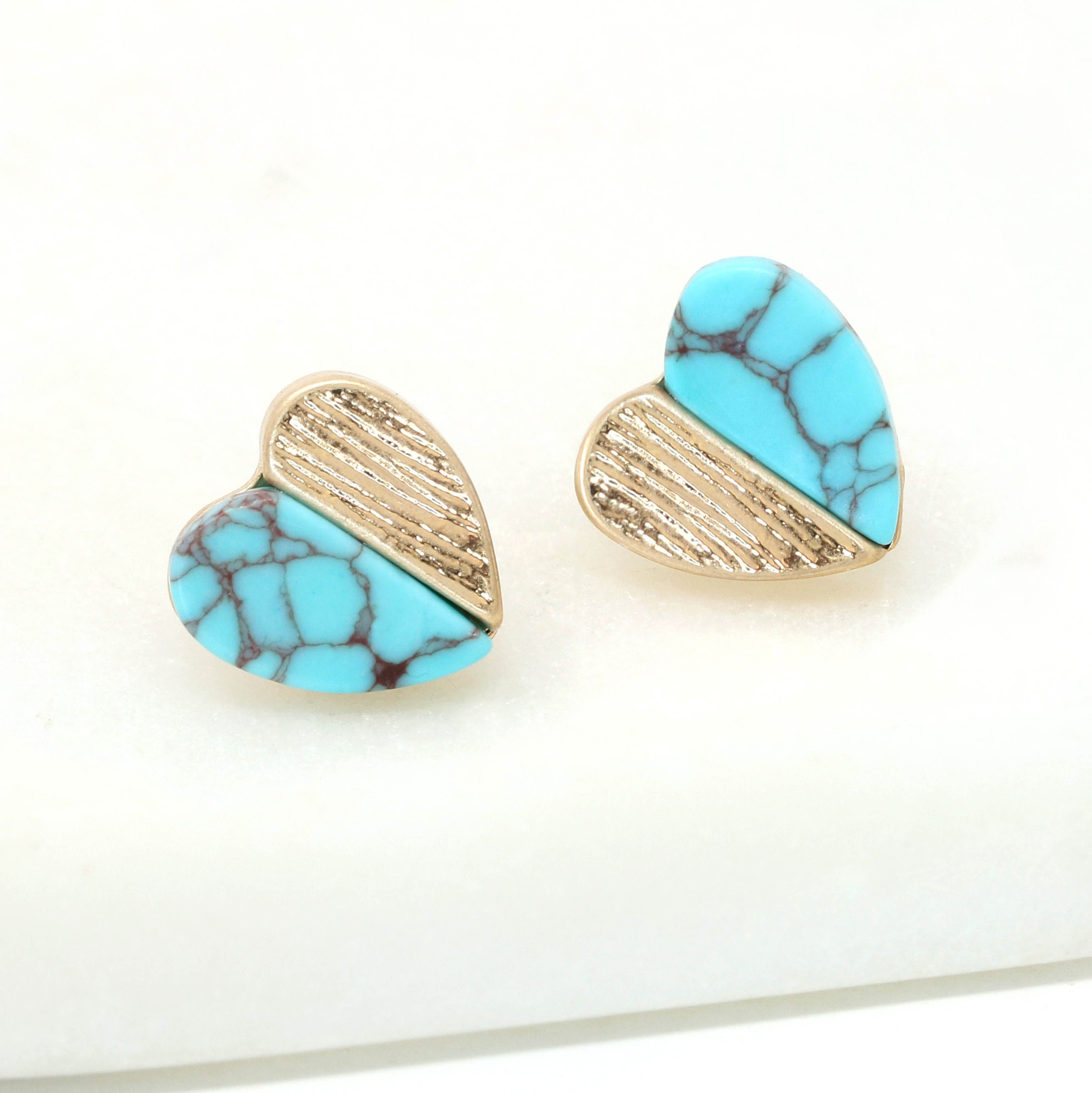 Heart Stud Earrings, Natural Stone Earrings, Gift For Her, Turquoise Stud Earrings, Minimalist Earrings, Small Heart Stud Earrings, Love
