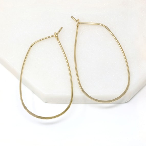 Gold Teardrop Hammered Hoop Earrings, Lightweight Modern Minimalist Jewelry, Everyday Earrings