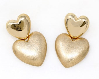 Puffy Heart Statement Earrings Gold, Heart Drop And Dangle Earrings, Gift For Her, Big Heart Earrings Gold, Lightweight Statement Earrings