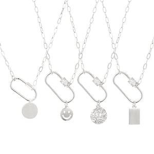 Carabiner Necklace Silver With Charm, Mini Carabiner Lock Necklace, Pave Carabiner Charm Necklace, Paperclip Chain Necklace, Gift For Her