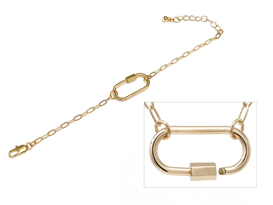Carabiner Lock Link Bracelet, Screw, Mini Carabiner, Gold Carabiner