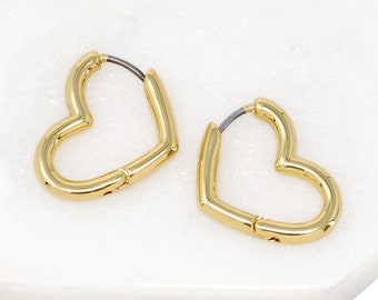 Open Heart Earrings, Heart Huggie Earrings, Minimalist Heart Earring, Cute Heart Hoops Gold, Everyday Earring, Gift For Her,Stacking Earring