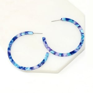 50mm Hoop, Resin Hoop Earring, Blue Resin Earring, Acetate Earring, Statement Earring, Resin Hoop Earring, Gift For Her, Minimalist Hoop