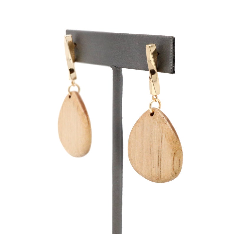 Natural Wooden Dangle & Drop Earring, Statement Earring, Teardrop Drop Earrings, Fashion Earrings, Gift For Her, Lightweight Wooden Earrings image 7