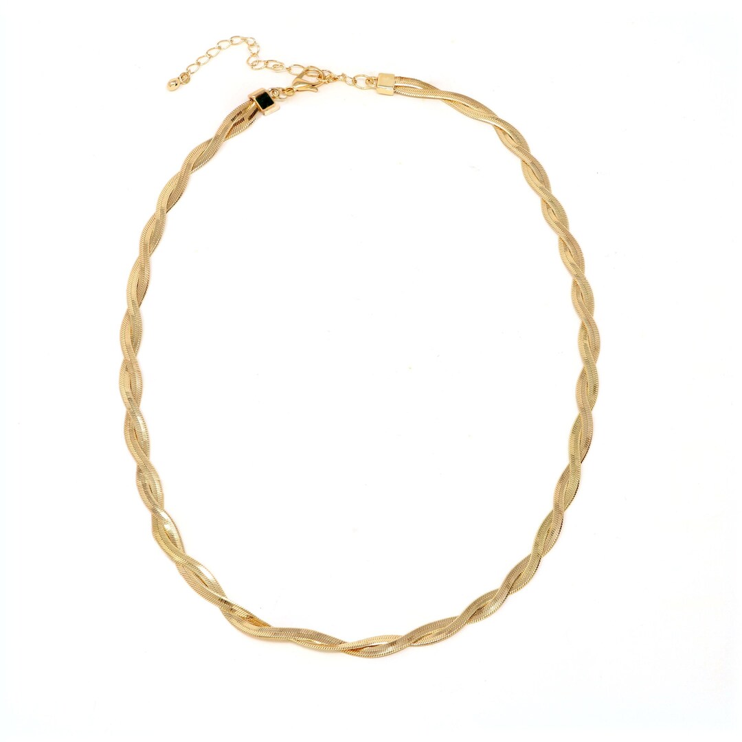 Twisted Herringbone Chain Necklace Gold, Snake Chain Necklaces, Unique