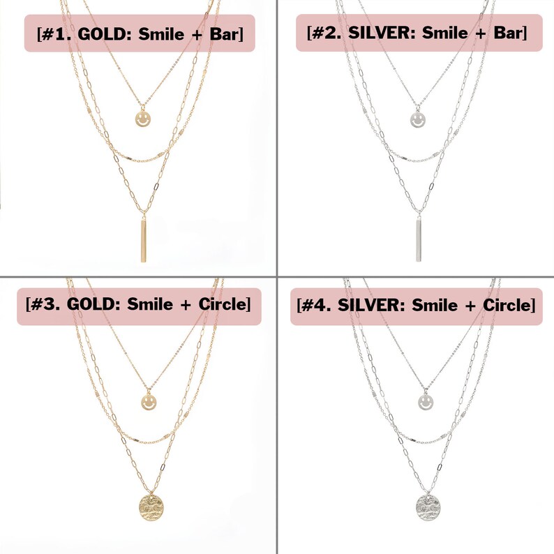 Smiley Face Necklace Gold Smile Emoji Necklace 3 Layer Etsy