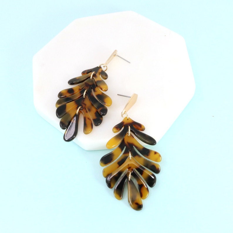 Leaf Acetate Fashion Statement Earrings Resin Earrings Leaf Etsy