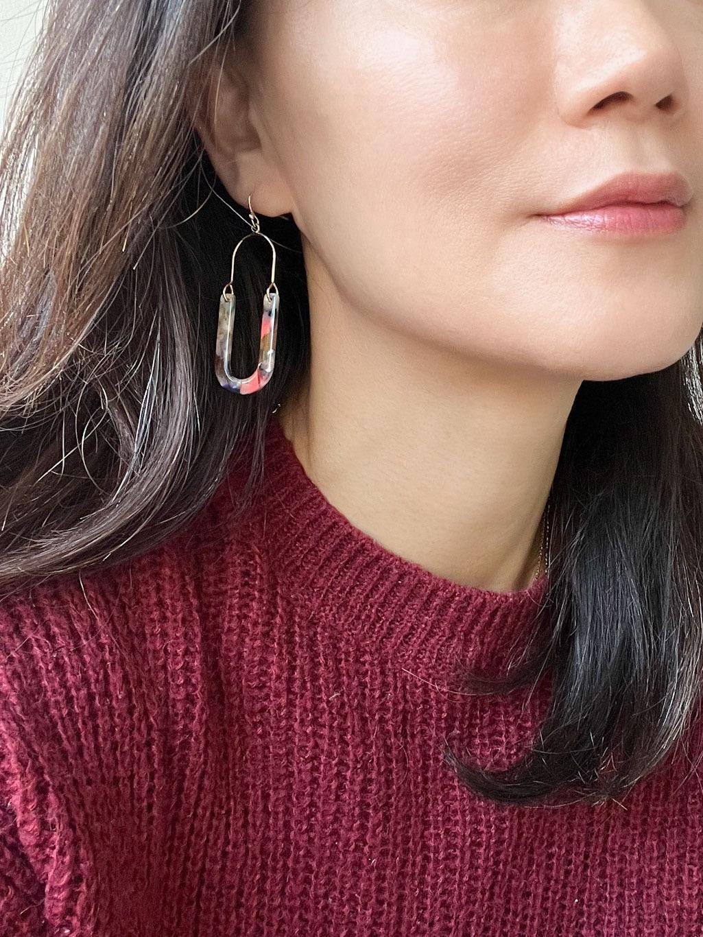 Orecchini Pendenti Lunghi In Resina Geometrica – Quadrati/Ovali, Gioielli Moderni Per Donna, 8,6 Cm