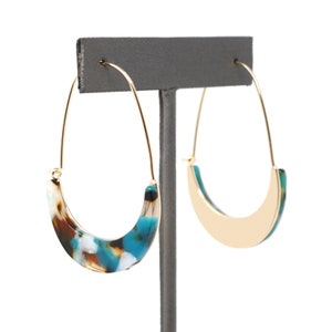 Crescent Resin Earring, Geometric Earring, Acetate Statement Earring, Semicircle Hoop Earring, Abalone Hoop, Gifts For Her, Modern Earring image 7