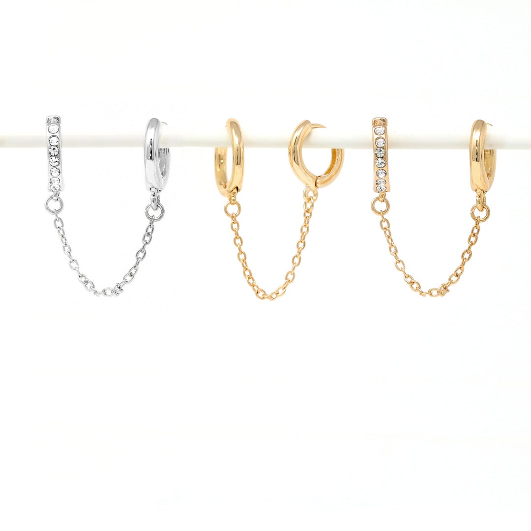 Loop Huggie Earring, Chain Loop Earplug Gold, Loop Earplug Holder