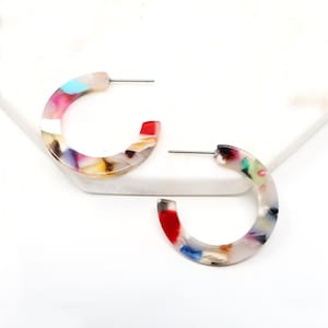 30mm Resin Hoop Earrings, Acetate Lightweight Hoops, Mint, Peach, Small Multi Color Hoops, Minimalist Earrings, Simple Hoops, Gift For Her