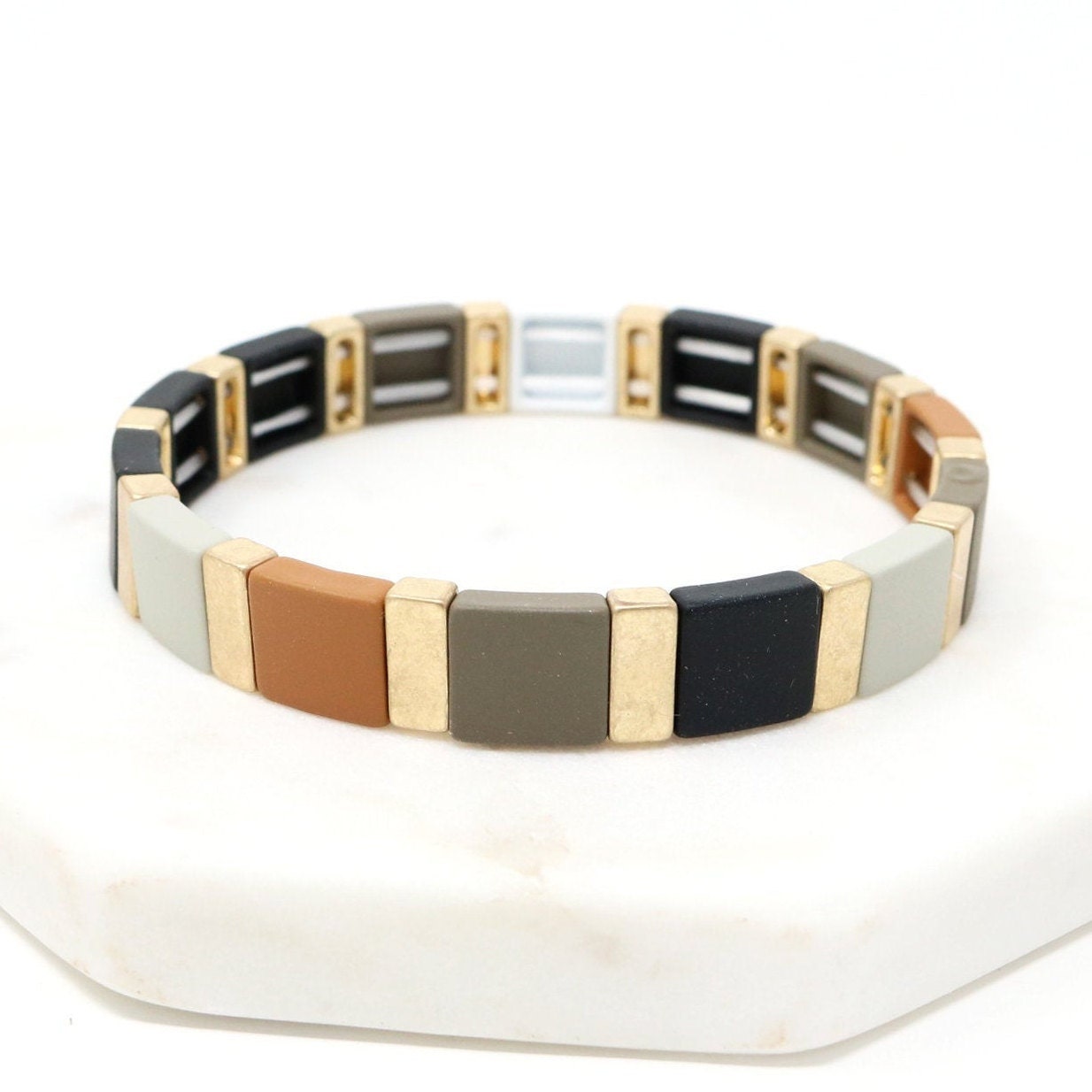 Modern Bracelets Multi Color Cuff , Colour Block Metal Bracelets Stretch Bracelets Elastic Bracelets
