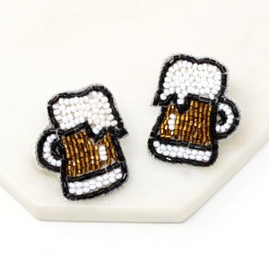 Beer Earrings Stud, Oktoberfest Jewelry, Fashion Statement Earring, Unique Seed Bead Earring, Beads Earring, Gift For Her, Modern Earring