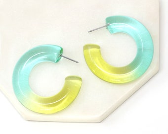 Bold Translucent Resin Hoop Earring, Oversize Hoop, Unique Resin Hoop Earrings, Clear Acetate Earring, Lightweight Statement Hoop, 40mm Hoop