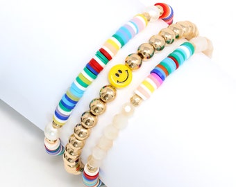 Smiley Face Bead Bracelet, Stackable bracelets set, Multi Color, Stackable Bracelets beaded, Gift for Her, Beaded Bracelets For Women, Emoji