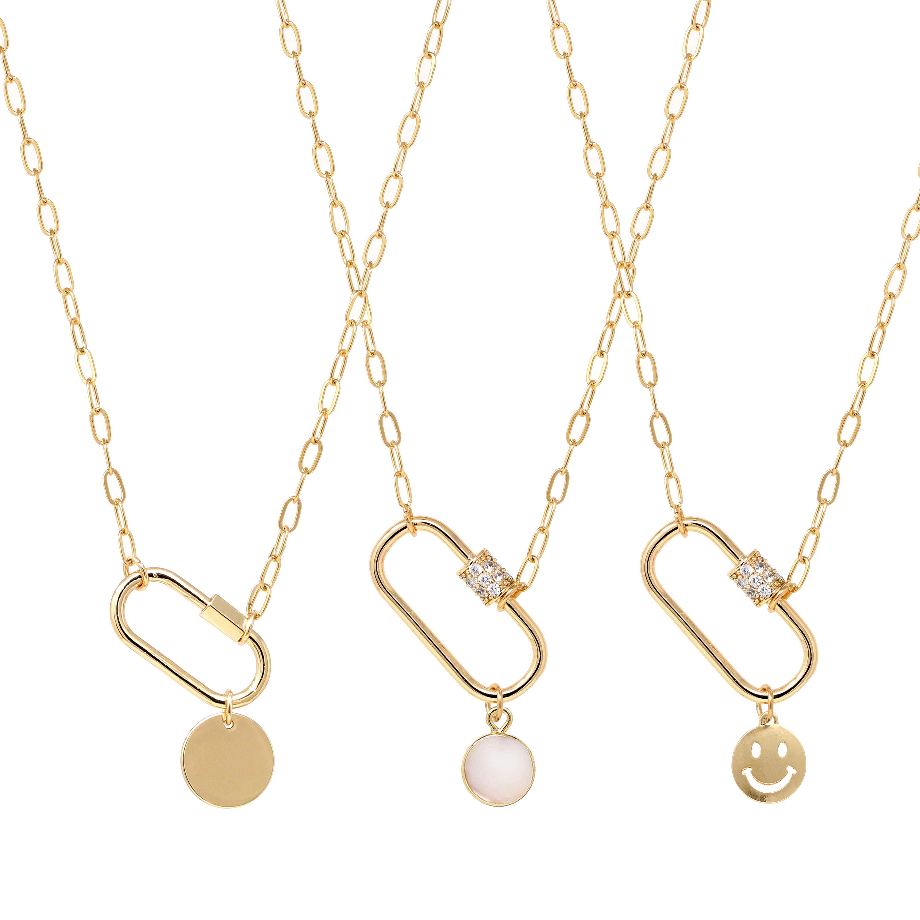 Carabiner Necklace Gold With Charm, Mini Carabiner Lock Necklace