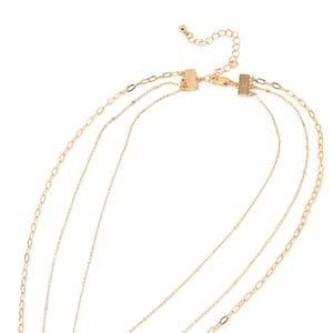 3 Layered Minimalist Necklace Set with Detangler Clasp Closure, Modern Paperclip Gold Plate Chain With Bar Charm, Less Tangle image 11