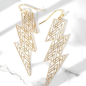 Lightning Bolt Filigree Drop Earrings, Lightweight Statement Jewelry, Celestial Earrings