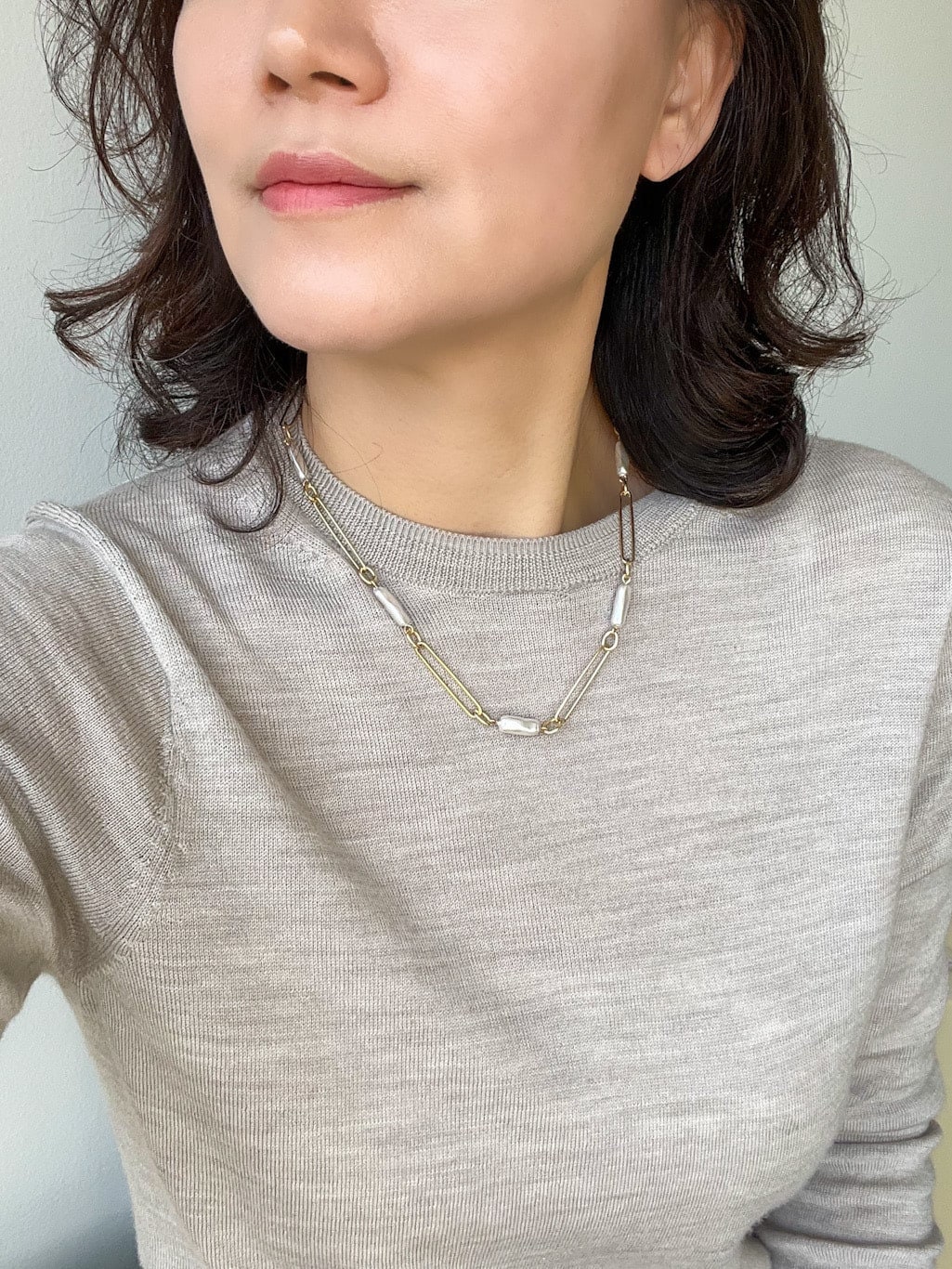 ★PEARLY MORE★ Bold Pearl Clip Chain Necklace Mother of Pearl & Paperclip Chain Necklace | Jewel Ya