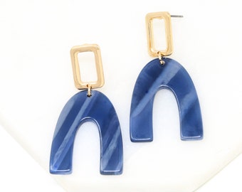 Geometric Resin Earring, Drop Dangle Earring, Resin Earring, Lightweight Earring, Statement Earring, Gift For Her, Modern, Navy Blue Earring