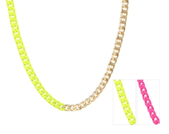 Neon Color Necklace, Cuban Chain Necklace, Statement Necklace, Curb Chain Necklace, Modern Choker Necklace, Neon Pink, Neon Yellow, Gifts