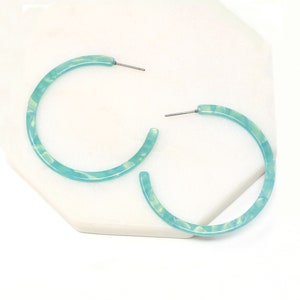 Resin Earring, Hoop Earring, Mint,BLUE Earring, Acetate Earring,Statement earring, Resin Hoop Earring, Gift For Her, Minimalist Hoop Earring