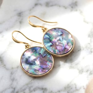 Abalone Shell Drop and Dangle Earrings Gold, Mother Of Pearl Everyday Earrings, Gift For Her, MOP Natural Shell Jewelry