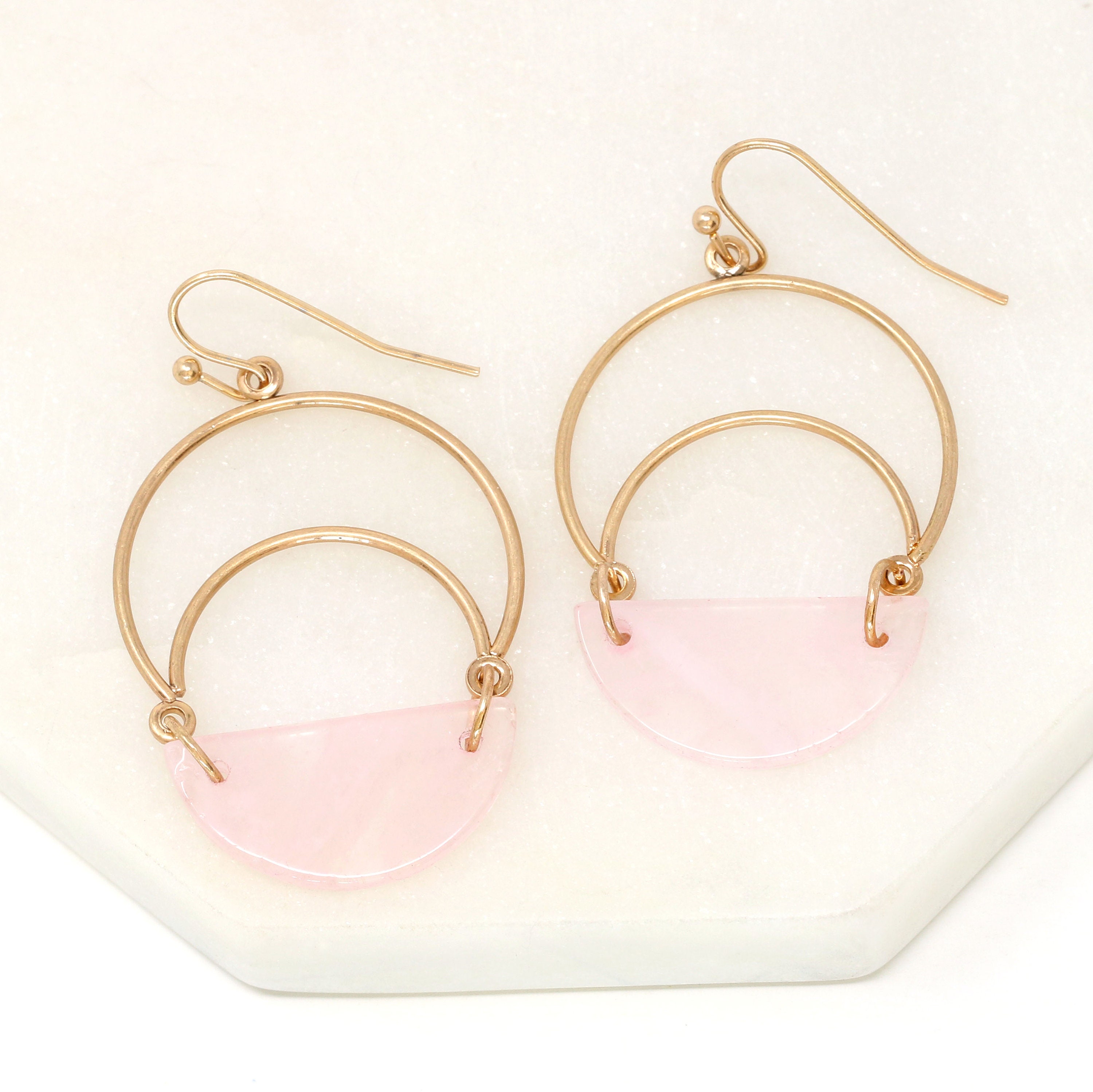 Rose quartz Natural Stone Dangled Earring Gold, Turquoise Crescent Drop And Dangle Earring, Lightweight Earring, Semi Precious Stone Earring